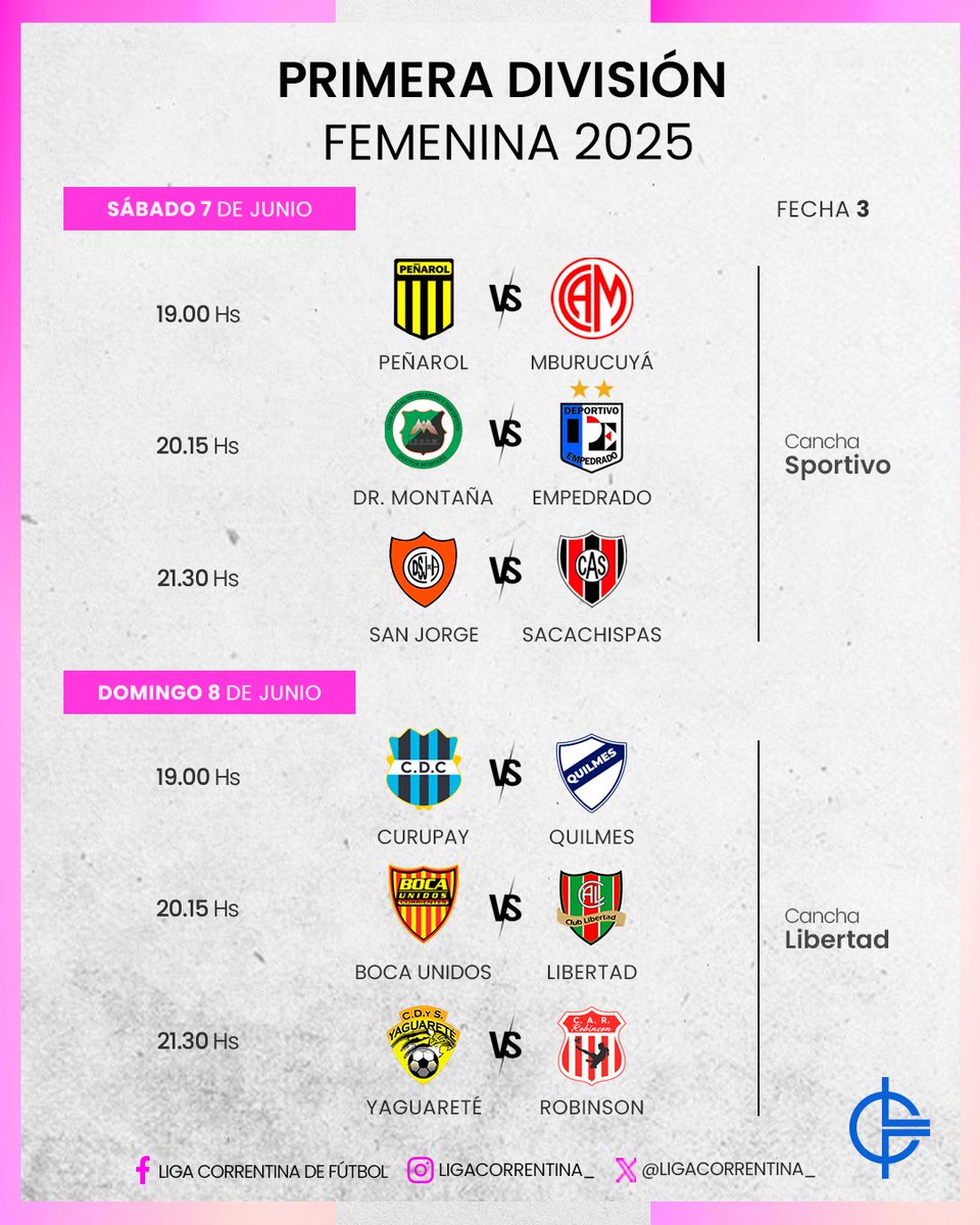 👉🏾 Así se va a jugar la fecha 3️⃣ del Torneo de Primera División Femenina 🏆 durante el fin de semana 😉

#NuestraLiga