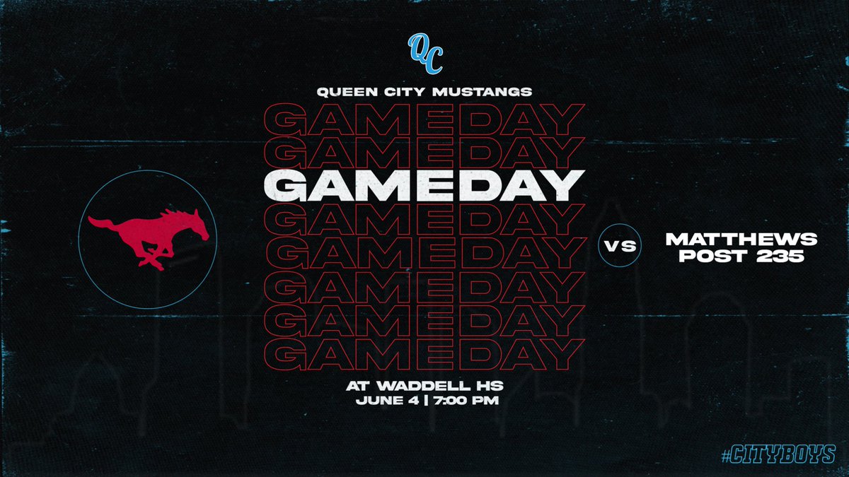 GAMEDAY‼️‼️

Your #CityBoys will be back in action tonight in a rematch against Matthews Post 235. First pitch at 7pm! 

🆚 Matthews Post 235
⏰ 7:00 PM 
📍 Waddell HS
📈 @GCsports 

#QueenCityBSB | #CityBoys