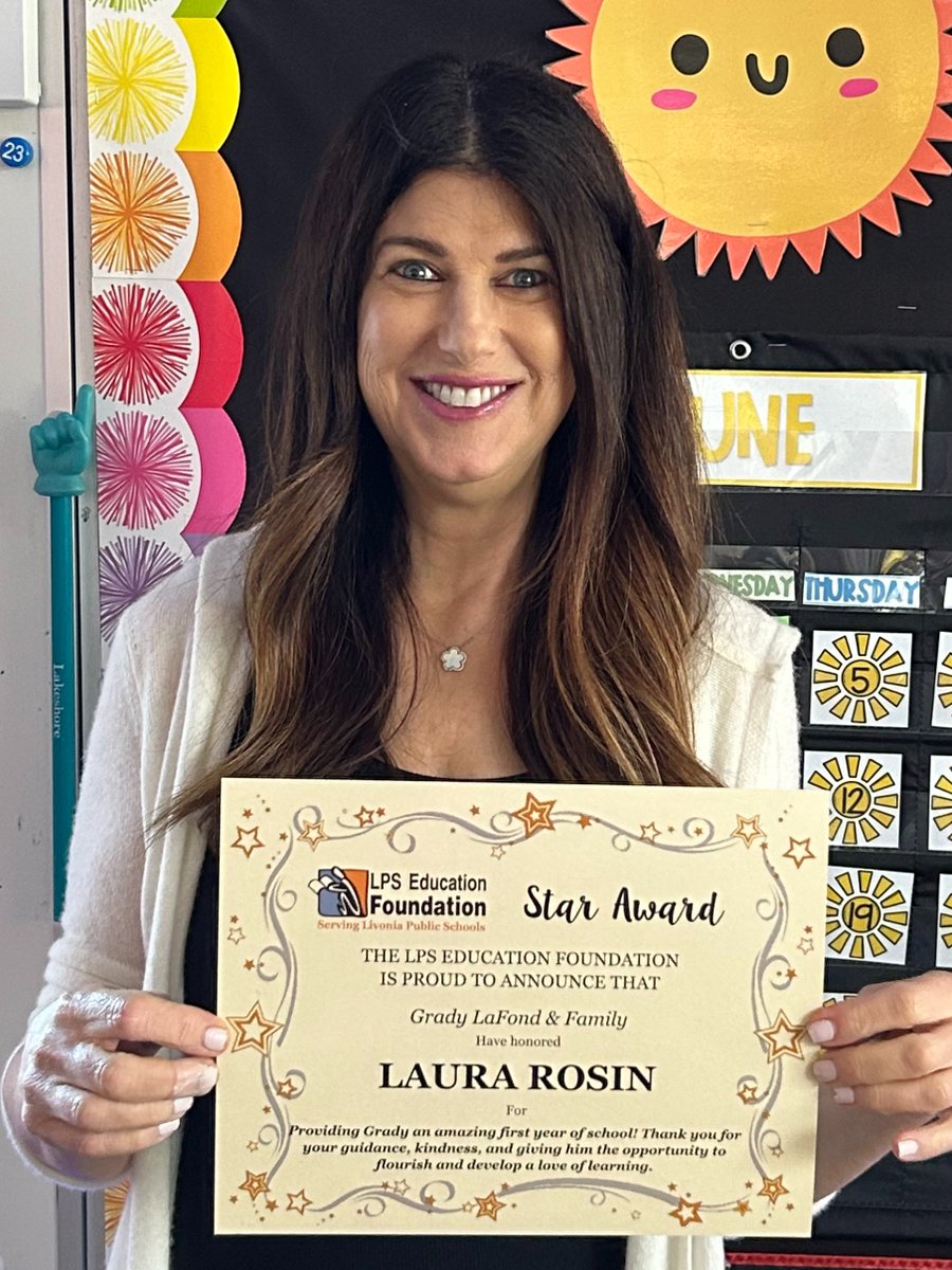 LPS_Foundation's tweet photo. The LPS Education Foundation is proud to announce that Laura Rosin from Cleveland Elementary School has been honored with a Star Award!
For information on Star Awards, please visit: https://t.co/8HeDUuozwZ
#LivoniaPride @LivoniaDistrict https://t.co/Iw5sSLSUN3