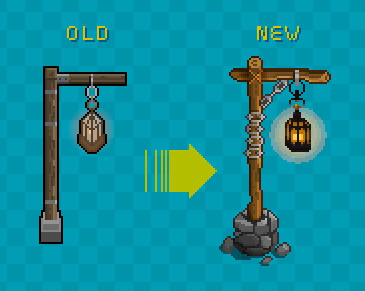 Booooooomstick's tweet image. Improving a medieval street lamp for my rpgmaker Tileset: 
#Pixelart