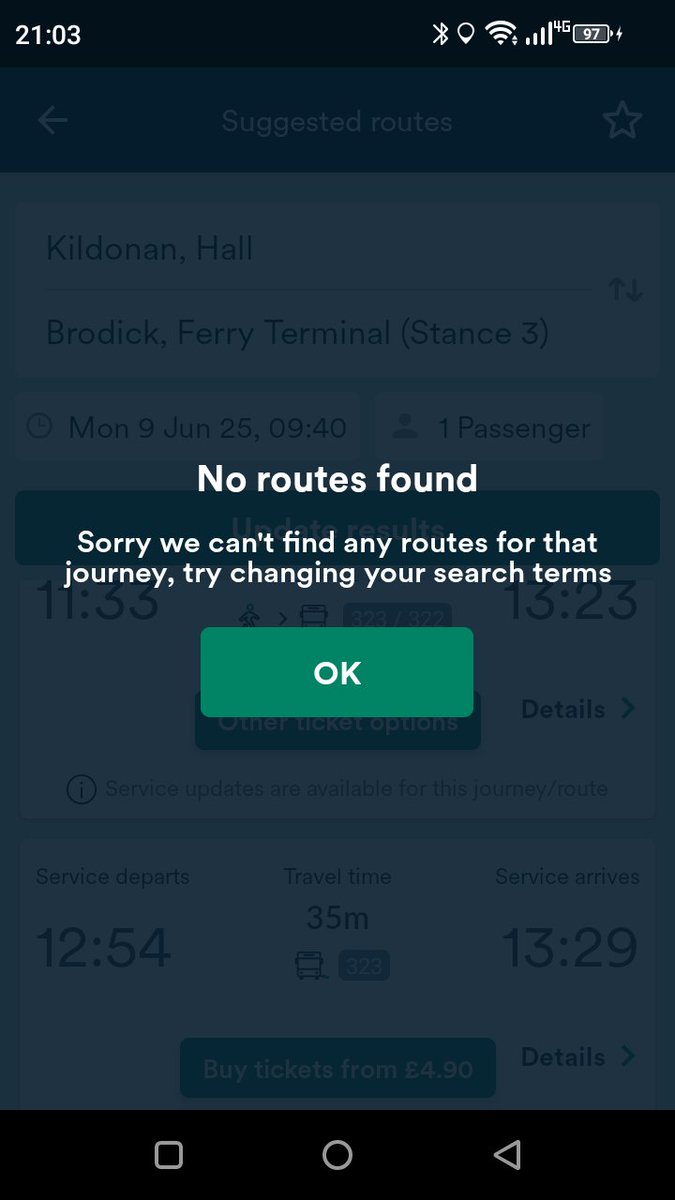 Hello <a href="/StagecoachWScot/">Stagecoach West Scot</a> , your app is showing no services on Arran (322, 323) from 9th June onwards. Services up to the 8th are displayed fine. Is there a problem with the App or are there no buses due to strikes? Thanks. 🚌🚌