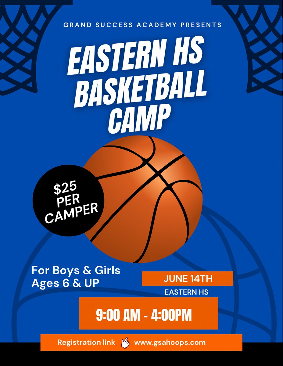 LIMITED TIME OFFER:
Use code eagles for $25 camp registration per kid, including lunch and T-shirt! 

app.gsahoops.com/?purchase=6458…