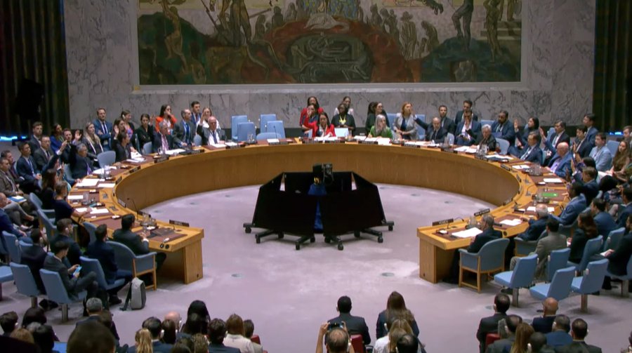 Security Council members vote on the draft resolution.