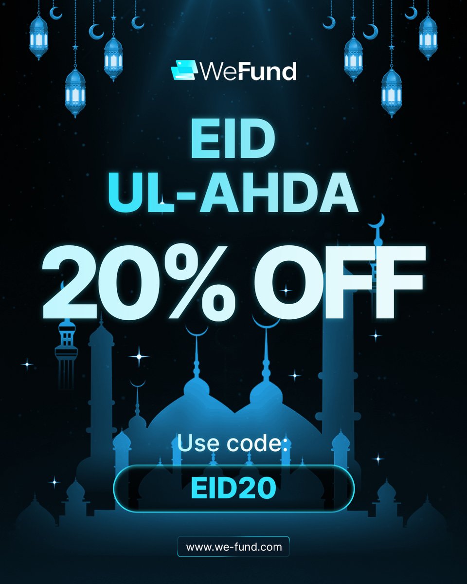 🌙 Eid Mubarak from WeFund! 🌙

In celebration of Eid al-Adha, we're offering 20% OFF on all challenges - a special gift to our global Muslim community. 💙

This Eid, we honor your faith, journey, and future.

Use code EID20 at checkout and take the next step toward becoming a