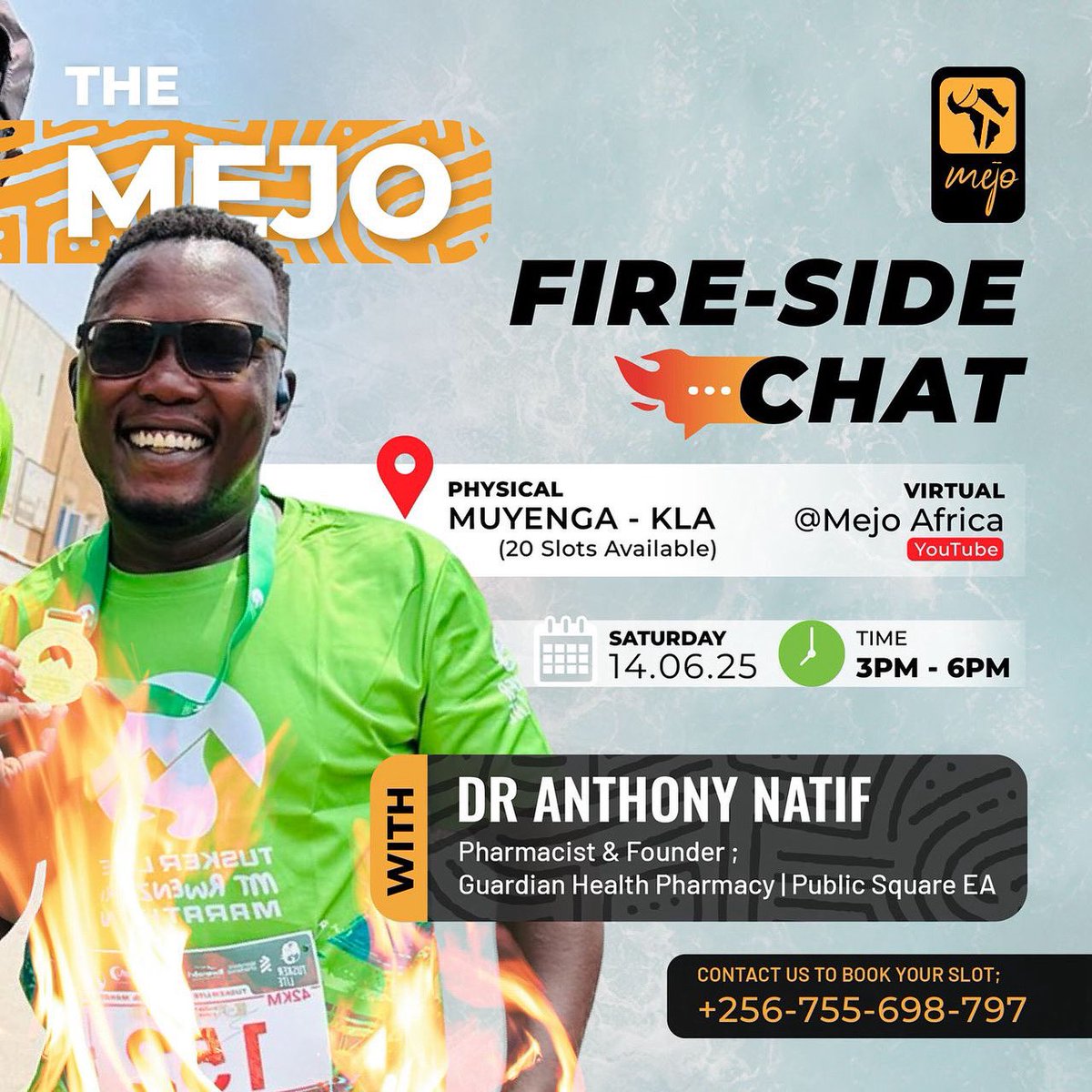 Join us for the Mejo Fire Side Chat with Dr. Antony Natif, founder of Guardian Health! 🗓️ 14th June 🕒 3–6PM 📍Hybrid: Muyenga (20 slots) + YouTube Live 🎯 Health, leadership &amp; impact!
🔗 Register: forms.gle/m9oUaCkEWgwKJn…

#MejoAfrica #MedXMentor