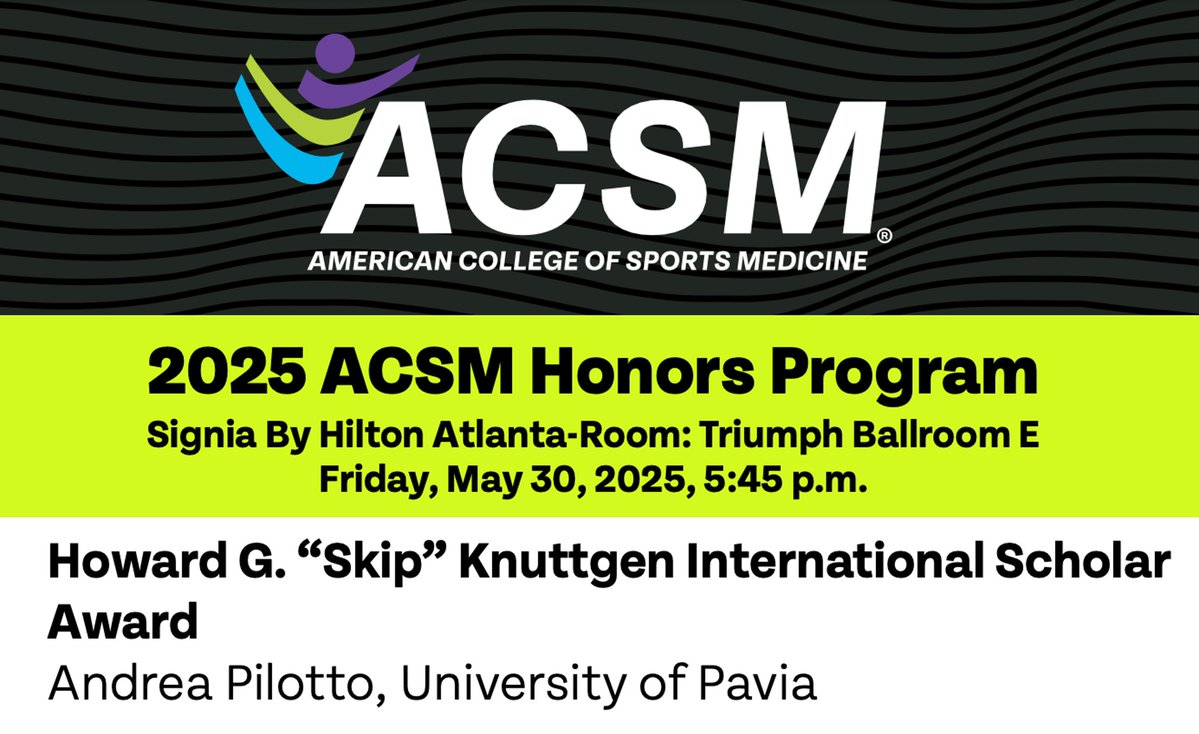 andreapil8's tweet image. Thank you to the ACSM Foundation for granting me the Howard G. “Skip” Knuttgen International Scholar
Award
@ACSMNews #ACSM2025