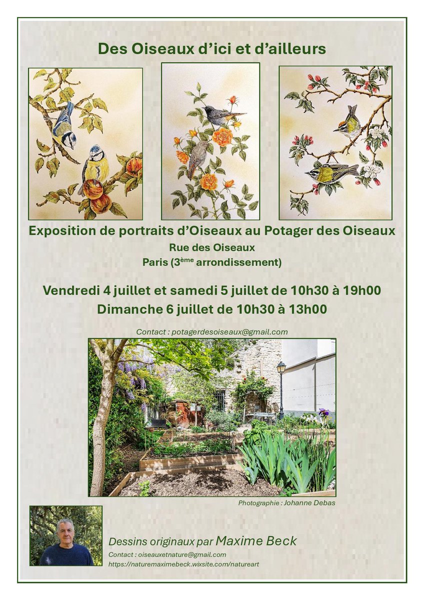 forallthebirds1's tweet photo. Nature &amp; Art
Next exhibition in a lovely and quiet place: le Potager des Oiseaux, rue des Oiseaux. Perfect for showing my "portraits d'Oiseaux".
Paris 3ème arr
#Paris #gardensofparis #GardenersWorld #GardensHour #art #eventinParis #oiseauxdeparis #BirdsSeenIn2025 #birds #nature https://t.co/PlAfy937Rs