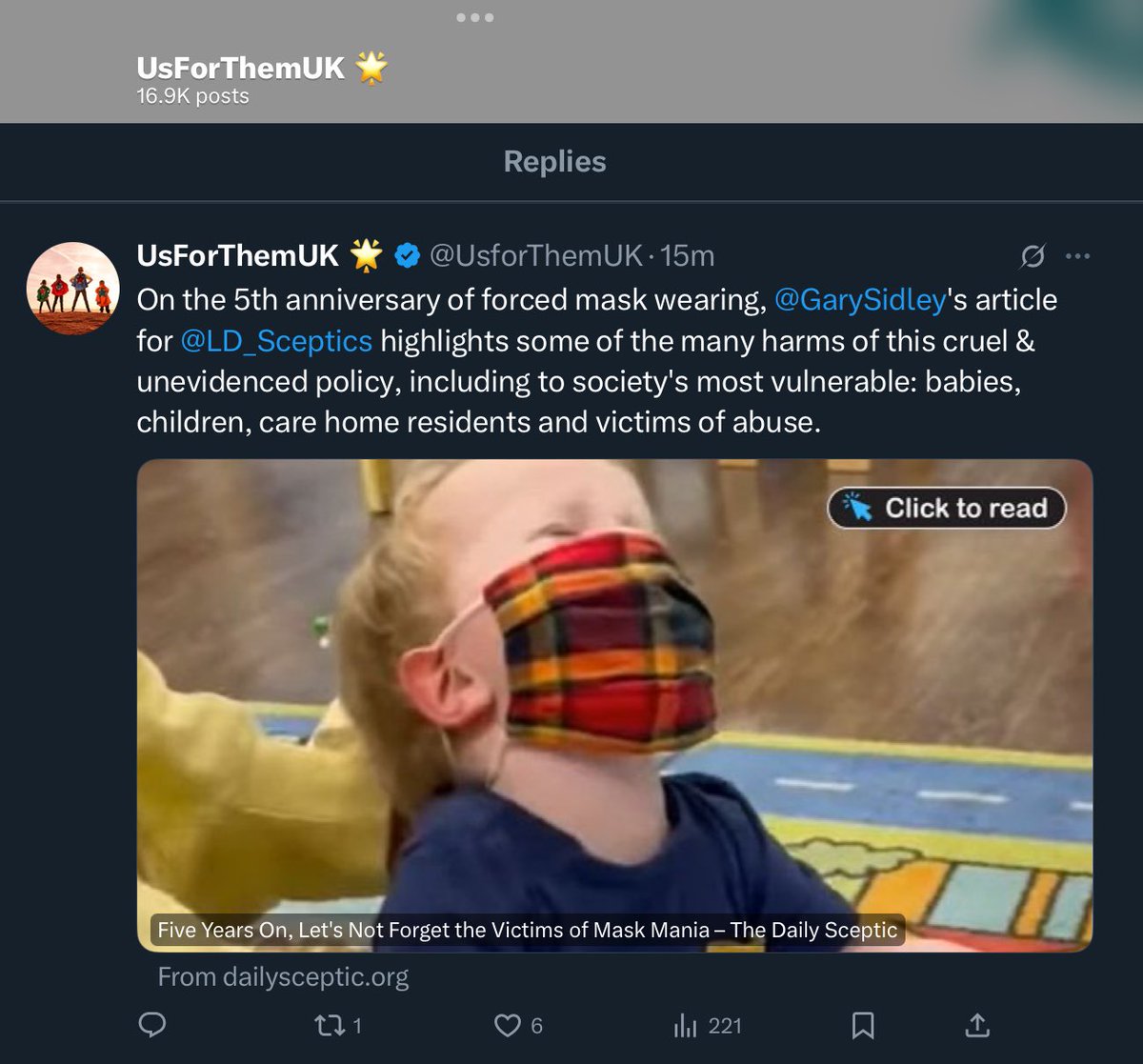 Josie19752's tweet photo. Babies were not forced to wear masks #UsforThemUK a neither were children.  Despite all your insane ramblings about rewriting history over the last five years it seems it’s you that needs to rewrite it to stay relevant 🥱 https://t.co/oT82HlTTHe
