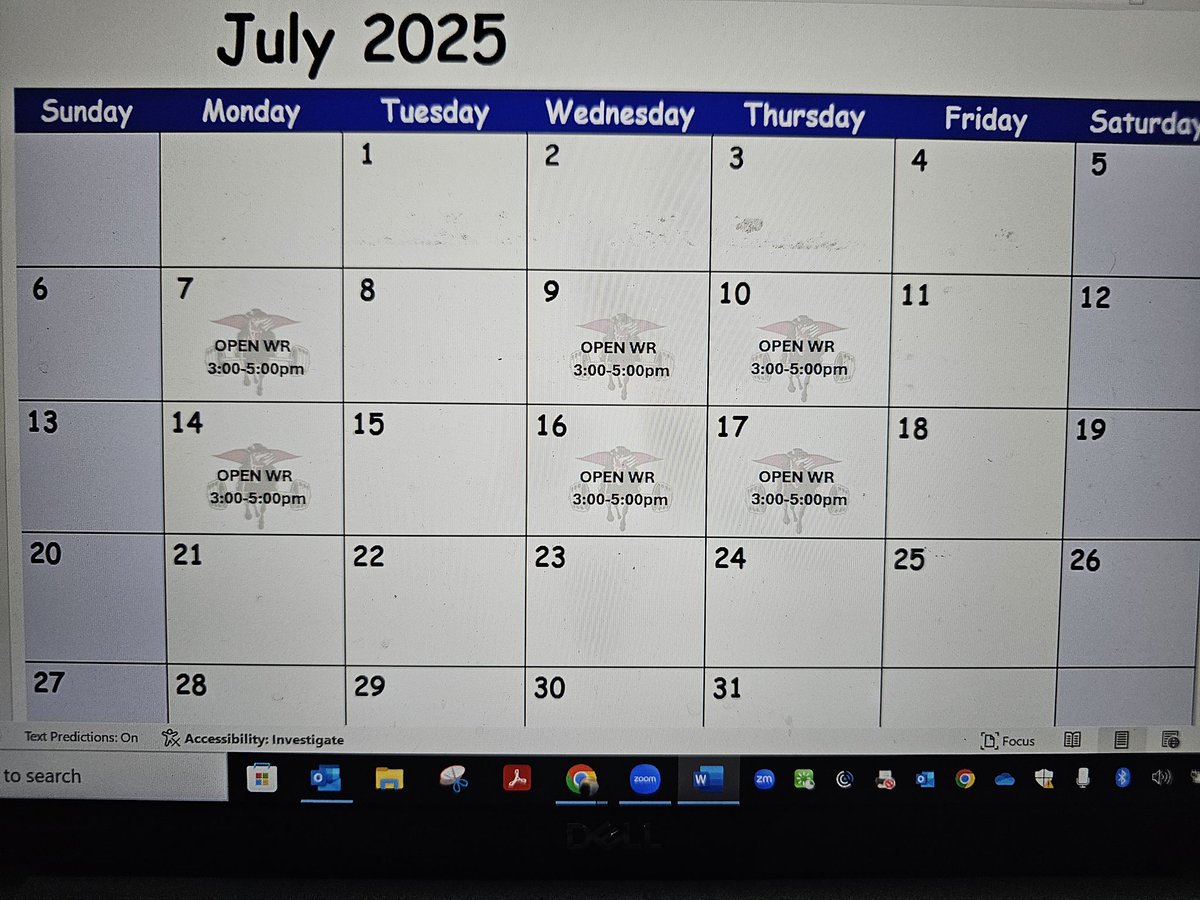 Open Weight Room Opportunities this summer. Mon,Wed,Thur 3-5pm. Must have current physical and rank one paperwork complete.