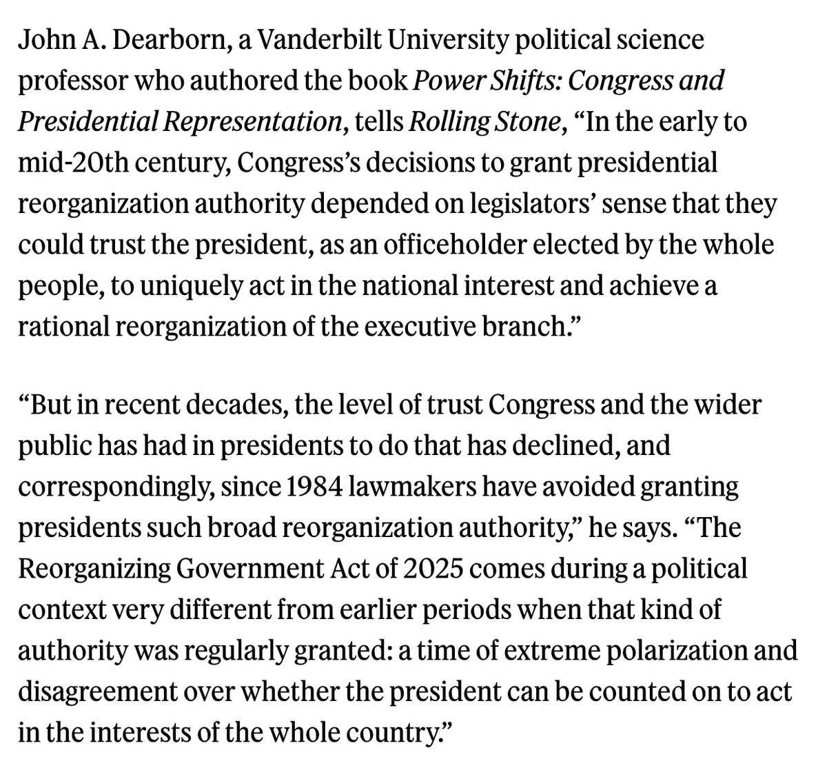 John Dearborn (@johnadearborn) on Twitter photo Today's <a href="/RollingStone/">Rolling Stone</a> article by <a href="/DouglasLucas/">Douglas Lucas</a> on the Republican congressional effort to pass the Reorganizing Government Act includes some thoughts from me about the history of presidential reorganization authority.
rollingstone.com/politics/polit… Today's <a href="/RollingStone/">Rolling Stone</a> article by <a href="/DouglasLucas/">Douglas Lucas</a> on the Republican congressional effort to pass the Reorganizing Government Act includes some thoughts from me about the history of presidential reorganization authority.
rollingstone.com/politics/polit…