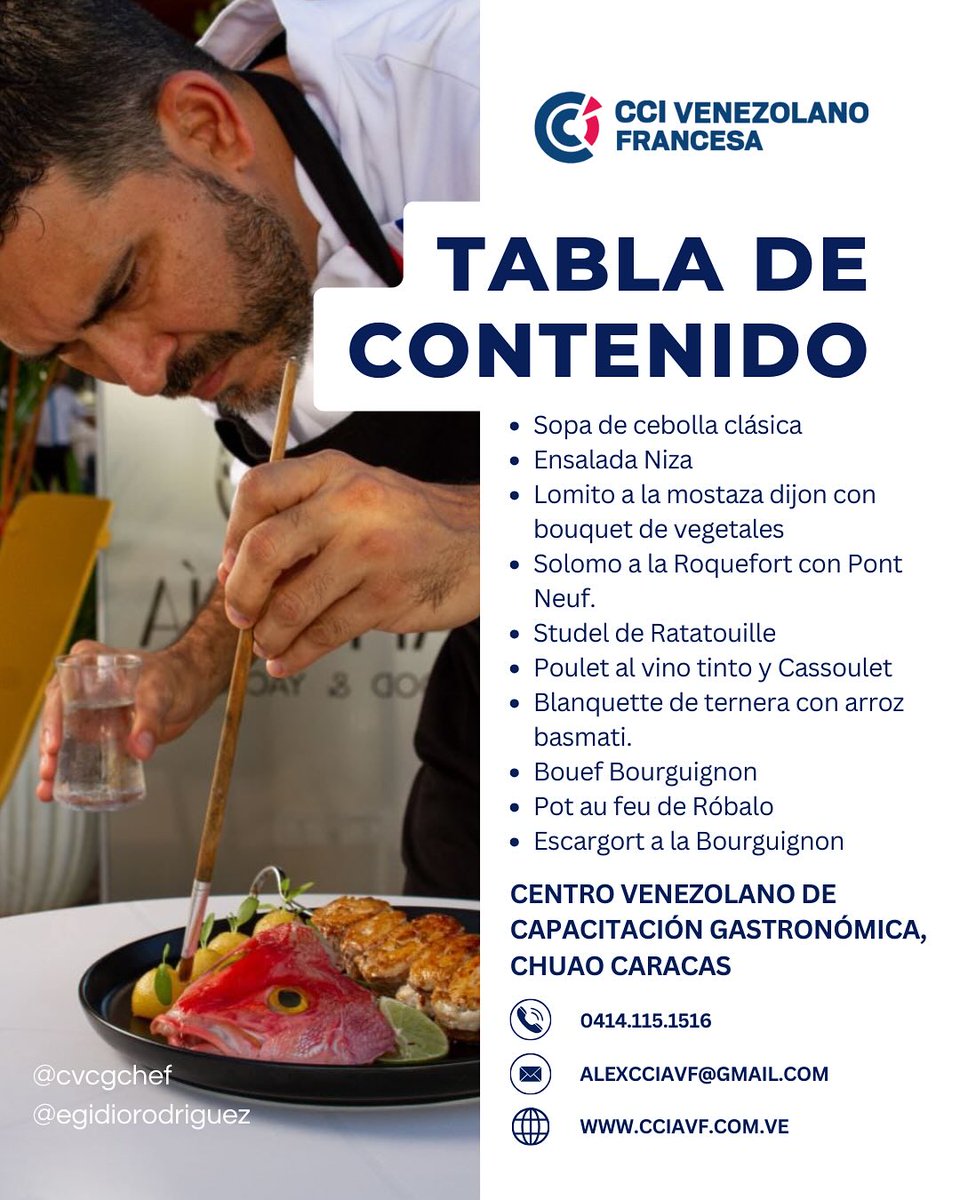¿Te apasiona la gastronomía? Esta es tu oportunidad de aprender Cocina Clásica Francesa de la mano del chef Egidio Rodríguez, chef personal del Embajador de Francia en Venezuela. Más info: goo.su/TIUyl