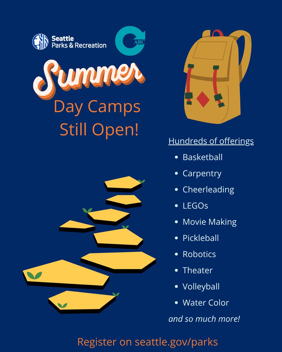 Seattle Parks (@seattleparks) on Twitter photo It's already June, and school will be out before you know it. This summer, give your kids the experience of our day camp! Space available all over town for ages 4-17!  Scholarships may be available to those who income-qualify.
parkways.seattle.gov/2025/06/03/202… It's already June, and school will be out before you know it. This summer, give your kids the experience of our day camp! Space available all over town for ages 4-17!  Scholarships may be available to those who income-qualify.
parkways.seattle.gov/2025/06/03/202…