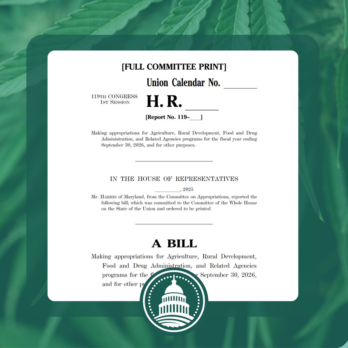 Rep. Andy Harris is back trying to ban legal hemp products via a federal spending bill. This mirrors last year’s failed attempt.
🛑 Tell Congress: Reject this backdoor hemp ban.
📅 Subcommittee hearing: June 5, 10:30 AM
🔗 hempsupporter.com/bill/fy26-hemp…