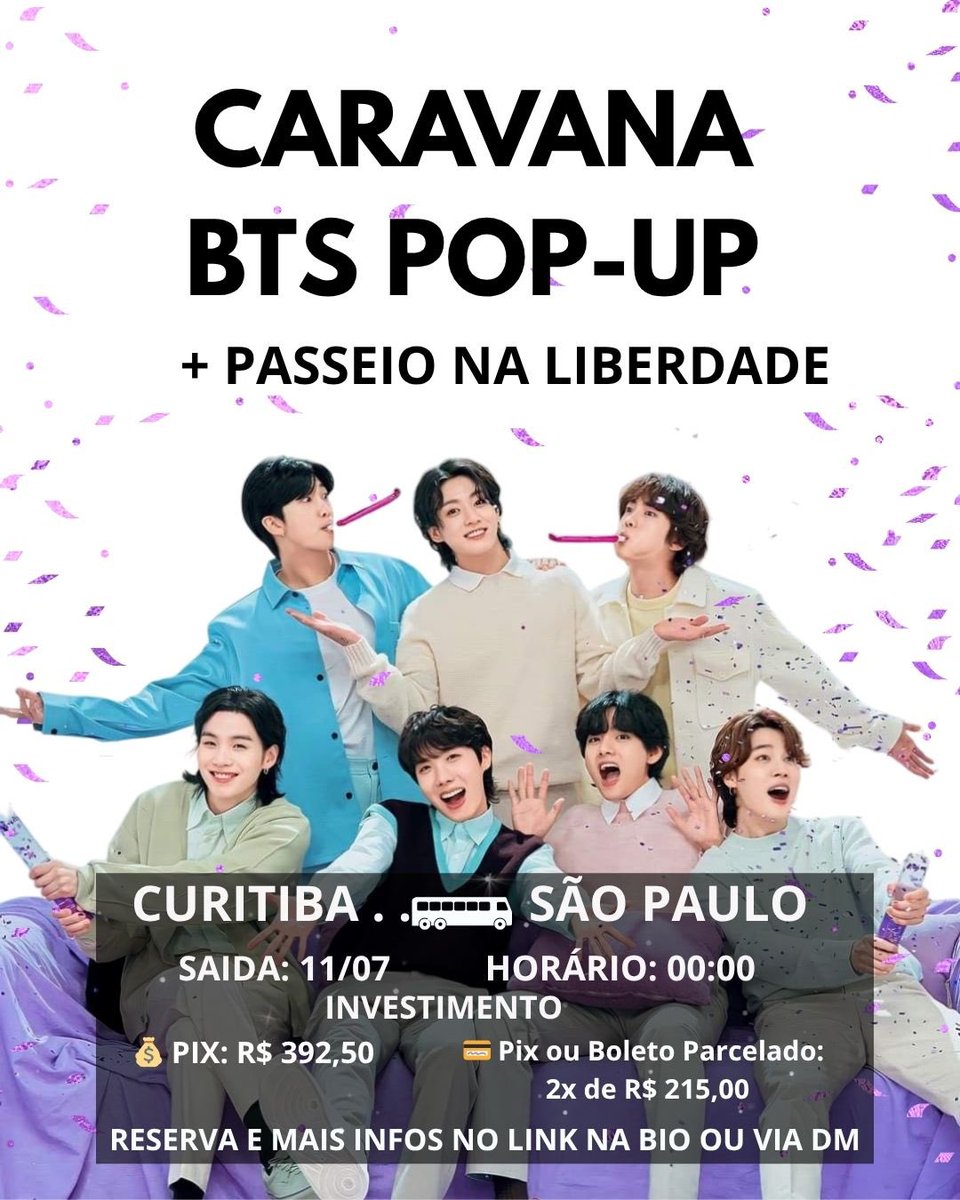 connexliffe's tweet photo. CARAVANA SAINDO DE CURITIBA PARA CONHECER a loja OFICIAL do BTS NO BRASIL✨

No dia 12 de julho além da loja vocês poderão curtir a feirinha na liberdade😋

Formulario para inscrição nos comentários✨

Qualquer duvida podem me chamar via DM✨

VAGAS LIMITADAS‼️

#btspopup https://t.co/qeS1s3Azmx