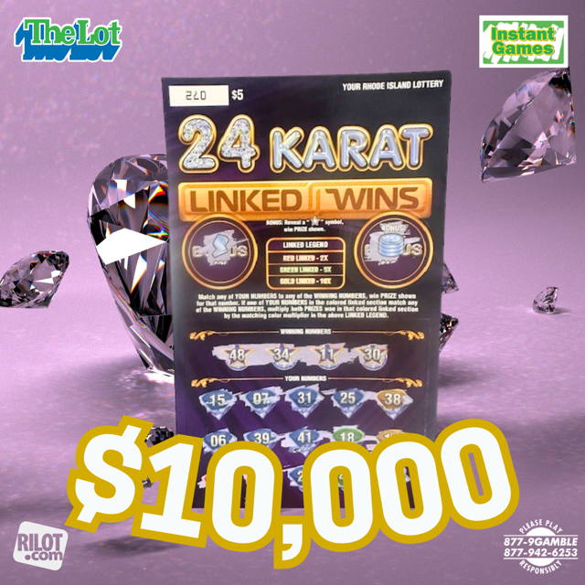 Congrats to the man from Woonsocket who won $10,000 playing “24 Karat Linked Wins” Instant Game at CT Gas, 503 Smithfield Rd., North Smithfield.

Did you know you can play this game on our app or website?!  Try the “24 Karat Linked Wins” eInstant!
Play: rilot.com/en-us/einstant…