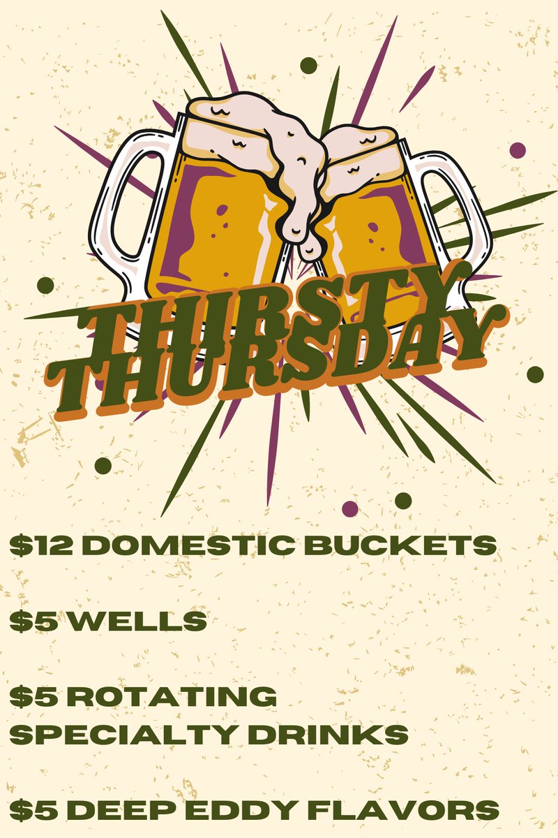 Thirsty Thursdays have officially arrived at The Center Bar! 🎉
Why wait for the weekend when you can start the fun early?

Join us every Thursday for unbeatable drink deals:
✨ $12 Domestic Buckets
✨ $5 Wells
✨ $5 Rotating Specialty Drinks
✨ $5 Deep Eddy Flavors