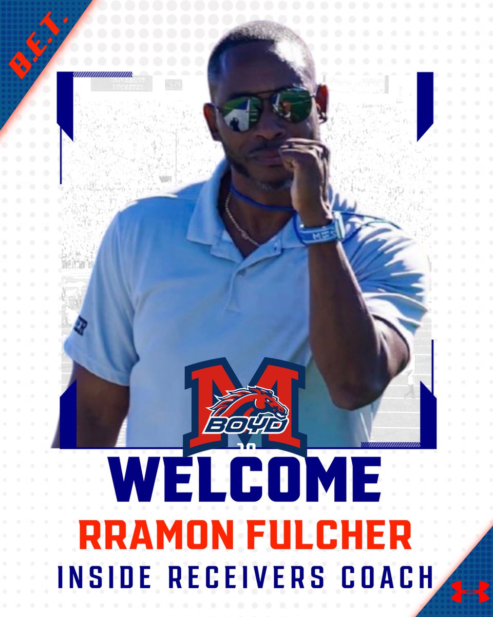 MBHS Bronco Football (@mbhsfootball) on Twitter photo Please welcome Coach RRamon Fulcher (<a href="/rramonfulcher/">Coach RRamon Fulcher</a>) as Inside Receivers Coach at McKinney Boyd
Coach Fulcher comes to us with extensive experience at all levels of football!
We are excited to add him to the staff!
Let ‘em run 🐴🐎🐴🐎
#RECRUITBOYD | #BET Please welcome Coach RRamon Fulcher (<a href="/rramonfulcher/">Coach RRamon Fulcher</a>) as Inside Receivers Coach at McKinney Boyd
Coach Fulcher comes to us with extensive experience at all levels of football!
We are excited to add him to the staff!
Let ‘em run 🐴🐎🐴🐎
#RECRUITBOYD | #BET