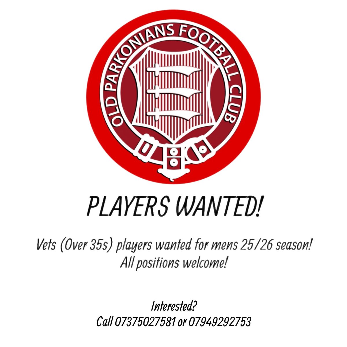 We are looking for new players for our Vets team.

So if you are over 35 years please get in contact #Vets #Football #FreeAgent #OldButGold