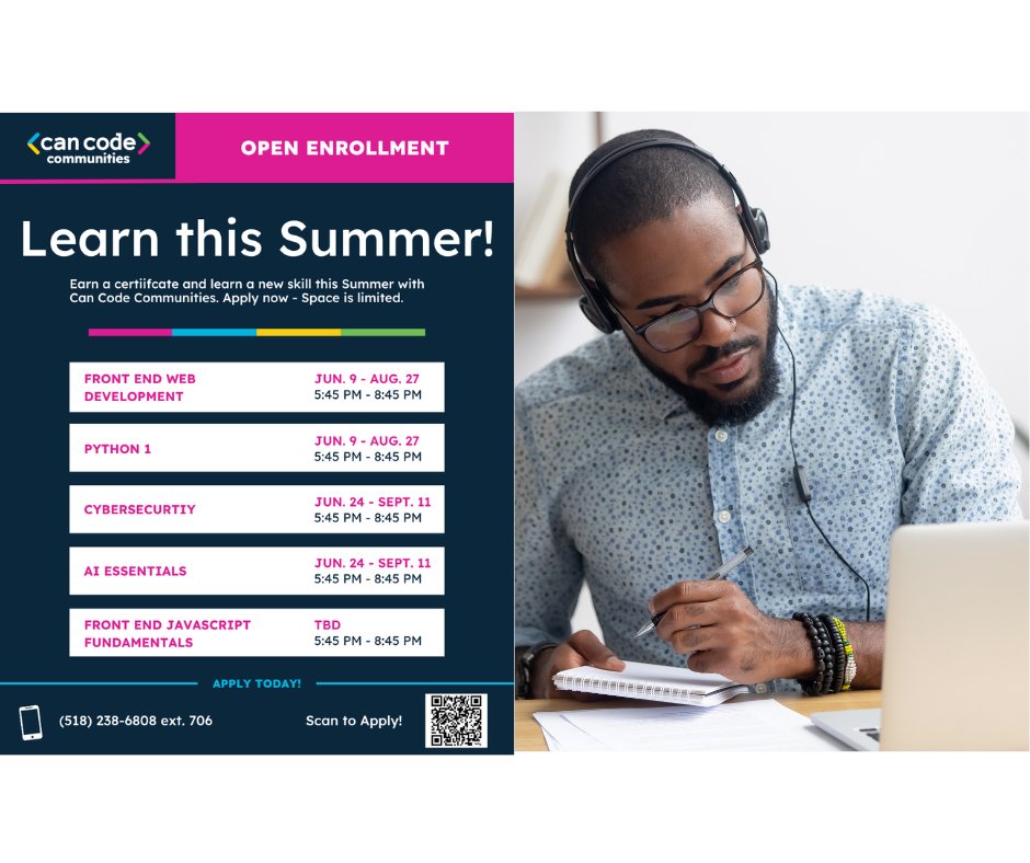 🚀 Learn to code this summer w/ Can Code Communities!
🖥️ Courses: Front End Web Dev, Python 1, Cybersecurity, AI Essentials &amp; more.
⏰ Evenings, starting June
🎓 Earn a certificate!
🔗 Apply now — cancode.org/apply-now/
#LearnToCode #SummerLearning