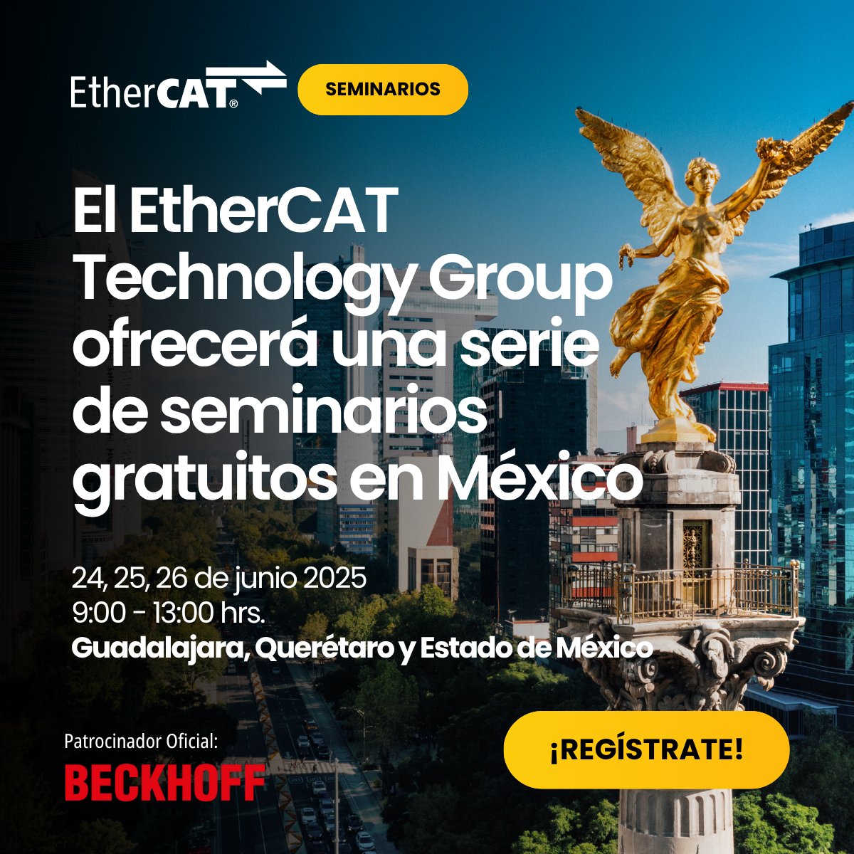 ¿Interesado en automatización de alto rendimiento?

Nuestro socio Beckhoff y ETG te invitan a los seminarios EtherCAT con Martín Rostan.

📍 GDL, QRO, Edomex
📅 24–26 junio

👉 Registro: ethercat.org/forms/mexico20…

#EtherCAT #Industria40 #PartnerEnMéxico