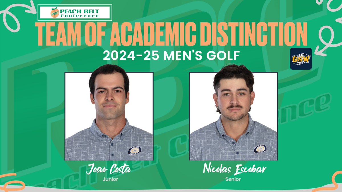 GSW Athletics (@gswathletics) on Twitter photo CONGRATS to junior Joao Costa & senior Nicolas Escobar for being named to the 2024-25 Peach Belt Conference Men's Golf Team of Academic Distinction! ๐๐
Both management majors have cumulative GPAs over 3.5 & earned all-region honors for their play.
๐ฐ: gswcanes.com/sports/mgolf/2โฆ CONGRATS to junior Joao Costa & senior Nicolas Escobar for being named to the 2024-25 Peach Belt Conference Men's Golf Team of Academic Distinction! ๐๐
Both management majors have cumulative GPAs over 3.5 & earned all-region honors for their play.
๐ฐ: gswcanes.com/sports/mgolf/2โฆ