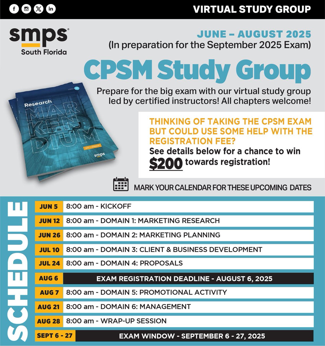 TOMORROW marks the beginning of our CPSM Study Group as we gear up for the September 2025 Exam!

We have the following sessions scheduled for this month:
- June 5th
- June 12th
- June 26th

We look forward to seeing you there!