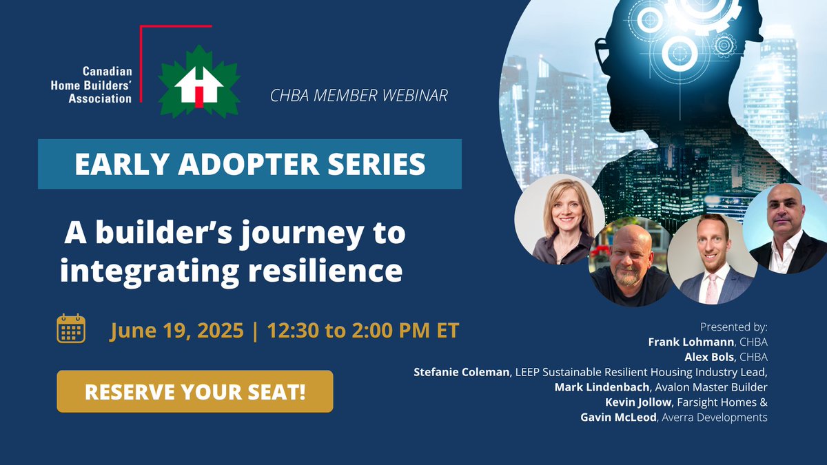 CHBA National (@chbanational) on Twitter photo NEW ✨ CHBA is hosting a new webinar series called “Early Adopters,” where we pair an expert and one or more builder(s)/renovator(s) to get the theoretical and practical perspectives on a topic that goes beyond code.
In the first webinar on June 19, we will explore <a href="/NRCan/">Natural Resources</a>'s new NEW ✨ CHBA is hosting a new webinar series called “Early Adopters,” where we pair an expert and one or more builder(s)/renovator(s) to get the theoretical and practical perspectives on a topic that goes beyond code.
In the first webinar on June 19, we will explore <a href="/NRCan/">Natural Resources</a>'s new