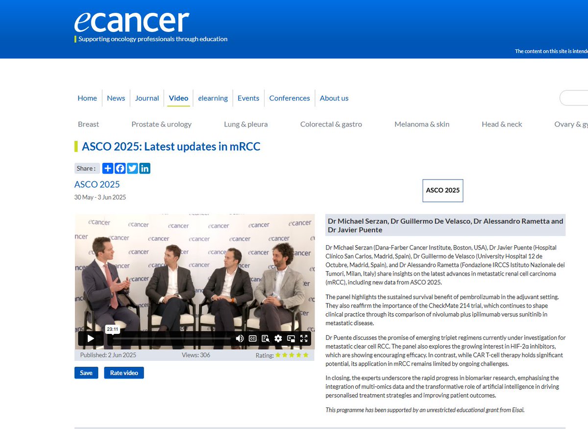 Toni Choueiri, MD (@drchoueiri) on Twitter photo Want to catch up on #ASCO25 Kidney Cancer updates? Join <a href="/ecancer/">ecancer</a> roundtable in Renal cell Carcinoma:
ecancer.org/en/video/12406…
cc: <a href="/ASCO/">ASCO</a> <a href="/MikeSerzanMD/">Michael Serzan, MD</a> <a href="/g_develasco/">Guillermo de Velasco</a> Want to catch up on #ASCO25 Kidney Cancer updates? Join <a href="/ecancer/">ecancer</a> roundtable in Renal cell Carcinoma:
ecancer.org/en/video/12406…
cc: <a href="/ASCO/">ASCO</a> <a href="/MikeSerzanMD/">Michael Serzan, MD</a> <a href="/g_develasco/">Guillermo de Velasco</a>