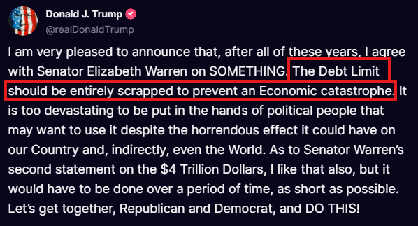 🚨 BREAKING: "Trump e Warren: Un'alleanza sorprendente per abolire il tetto del debito"