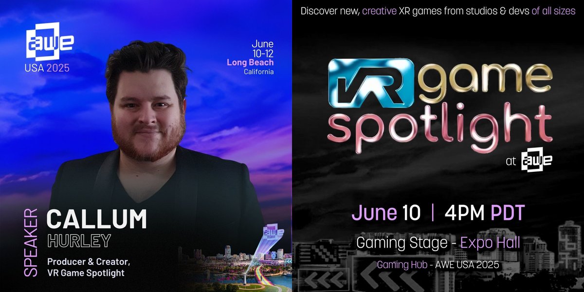 Attending AWE USA next week? l'll be presenting the VR Game Spotlight on 10 June, 4pm PDT on the Gaming Stage.

We have ton of exciting new XR games to show you from studios of all sizes! I also have availability for meetings on Wed 11 and Thu 12, so let's book something in!