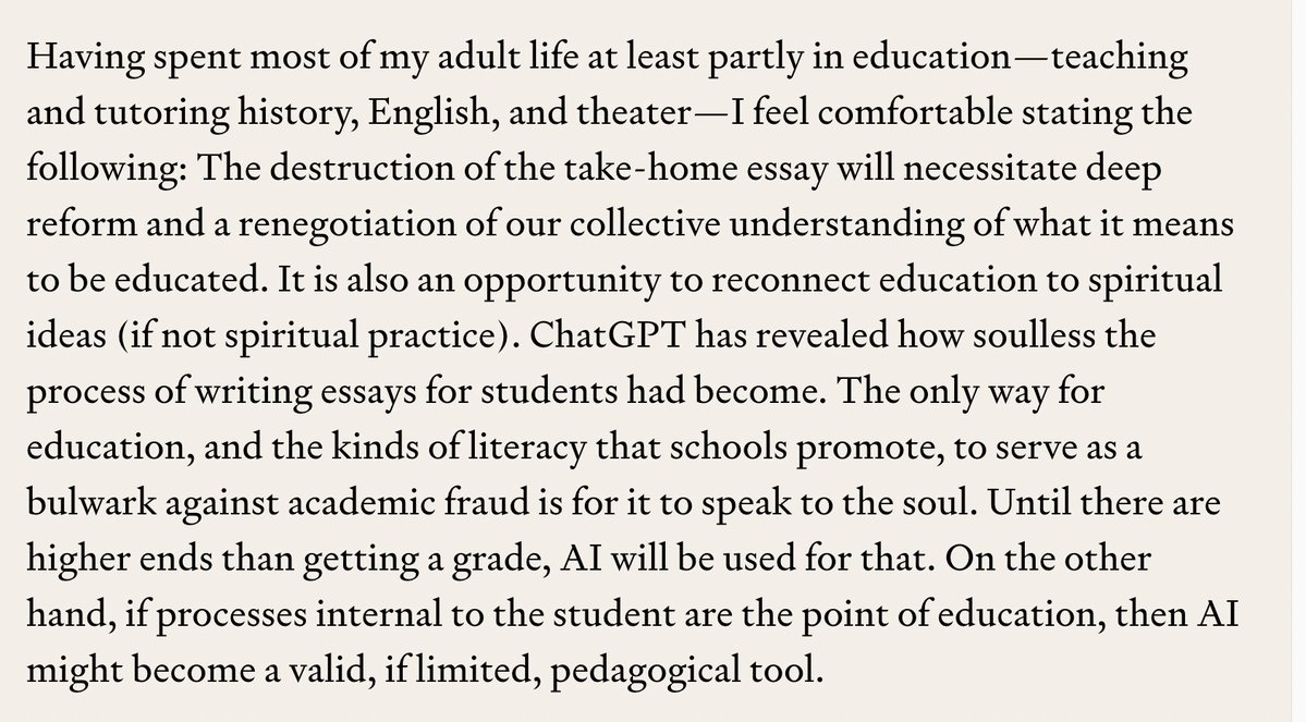 “Students who feel like machines will use machines.”

How Educators Can Defeat AI by Matthew Gasda

compactmag.com/email/4de4bef6…