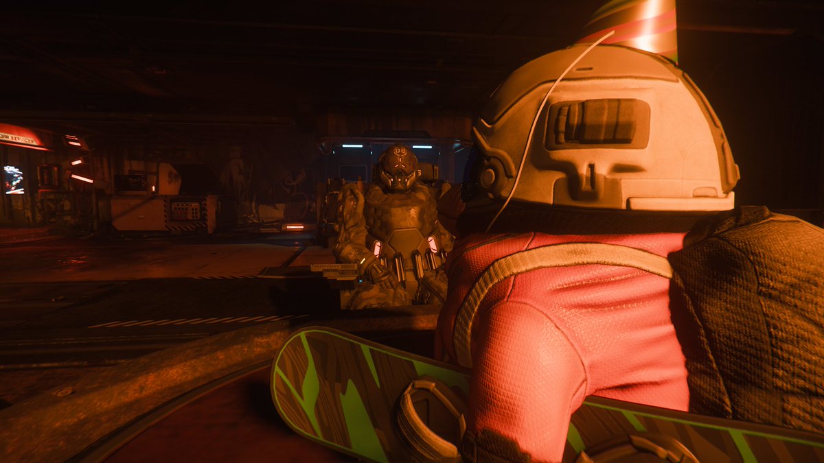Banson_82's tweet photo. Sometimes, in an empty hangar, you just need a friend😉

#starcitizen #pyro @RobertsSpaceInd https://t.co/7qWTNcKPdv