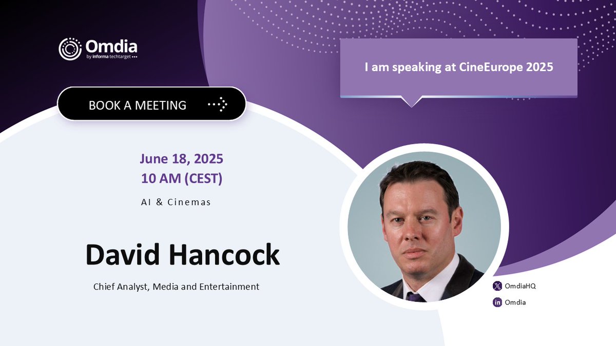 AI is revolutionizing film operations! Join Omdia's David Hancock at CineEurope (June 18) to discover how AI is enhancing content creation, streamlining workflows &amp; forecasting audience demand. 

Book a meeting: bit.ly/4kvhNM6

#AIinCinema #FilmTech