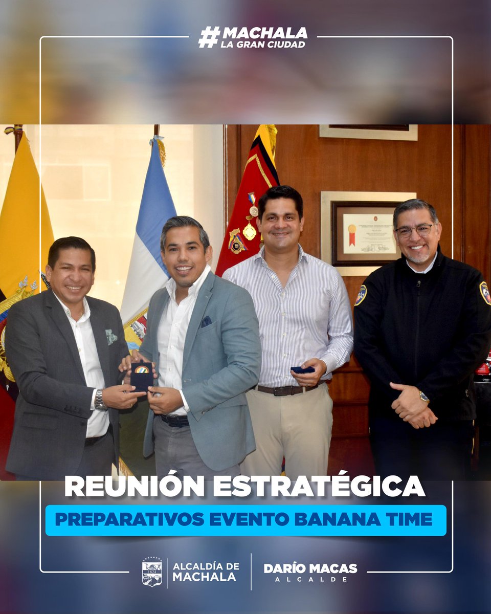 MachalaAlcaldia's tweet photo. El alcalde Darío Macas, mantuvo una importante reunión estratégica con los organizadores del evento Banana Time, que se realizará como parte de las actividades por #Machala201 https://t.co/fnNd2pRcao