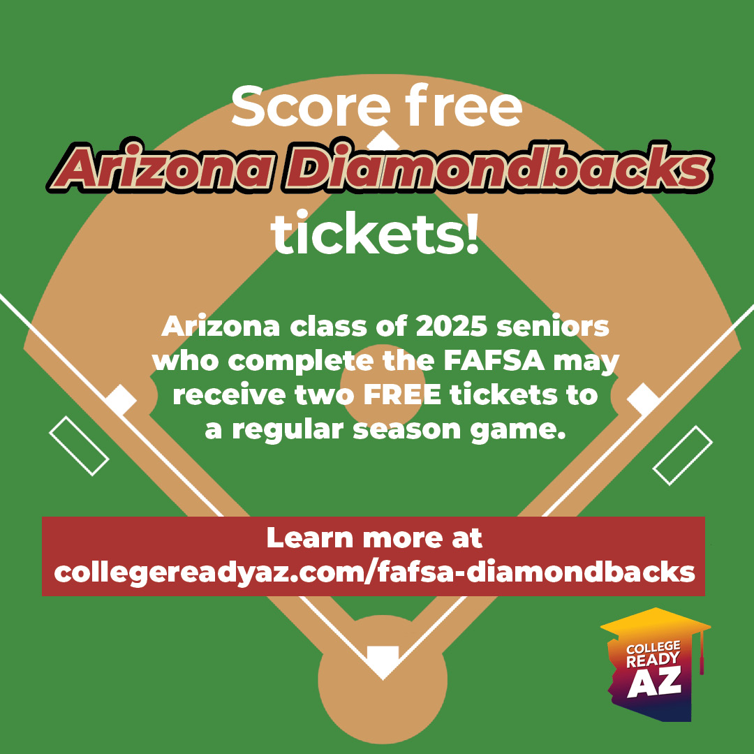 Arizona Board of Regents (@azregents) on Twitter photo Score free <a href="/Dbacks/">Arizona Diamondbacks</a> tickets!
⚾️ Be an Arizona Class of 2025 high school senior
⚾️ Complete the 2025-26 FAFSA between May 23 and June 30
⚾️ Request tickets on collegereadyaz.com Score free <a href="/Dbacks/">Arizona Diamondbacks</a> tickets!
⚾️ Be an Arizona Class of 2025 high school senior
⚾️ Complete the 2025-26 FAFSA between May 23 and June 30
⚾️ Request tickets on collegereadyaz.com