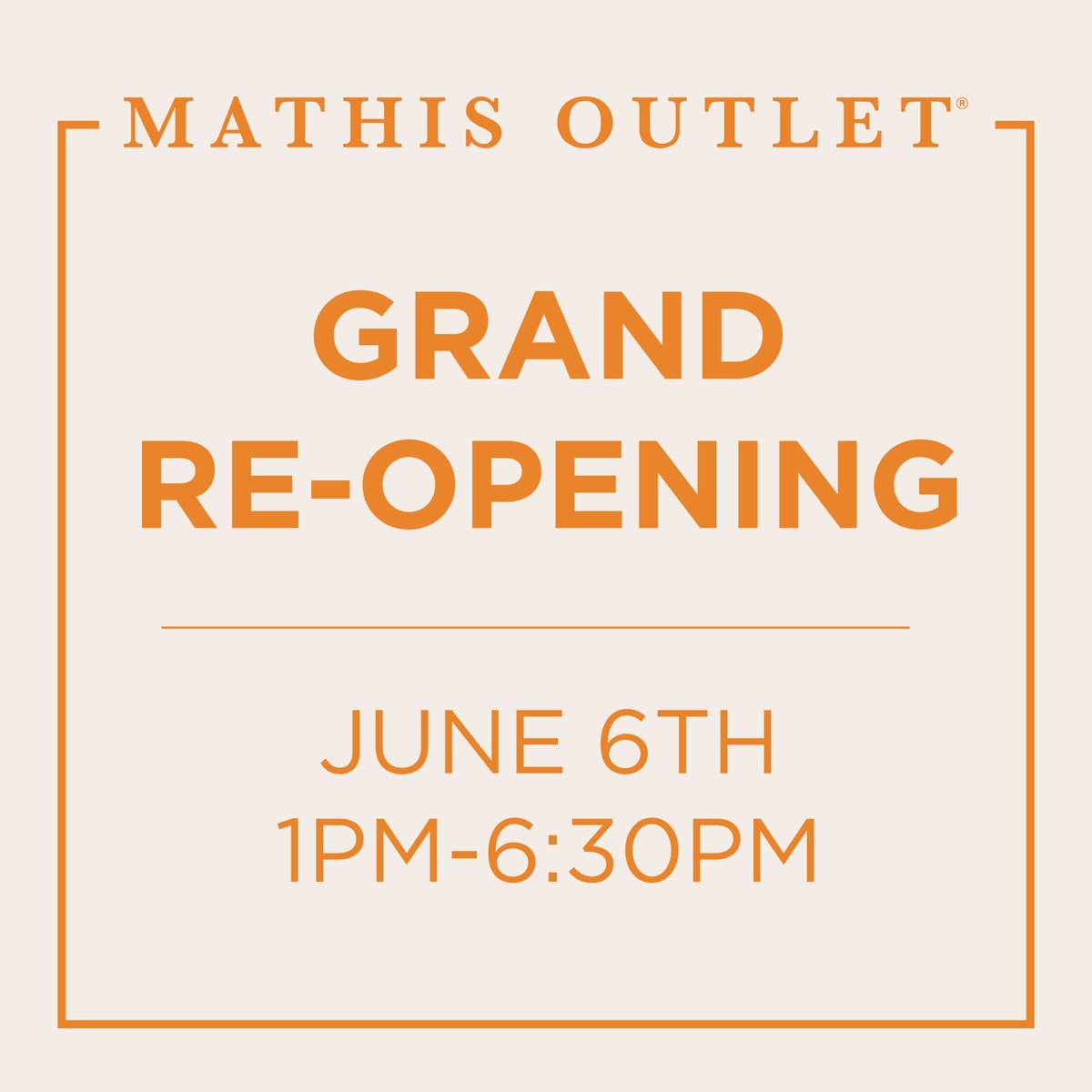 Midwest City, we're back and better than ever! Join us on June 6th for the Mathis Outlet GRAND RE-OPENING in the Town Center Plaza! 🎉 

🍧FREE snow cones
🎶 LIVE music
🎁 HOURLY giveaways &amp; more!

RSVP now: eventbrite.com/e/mathis-outle…