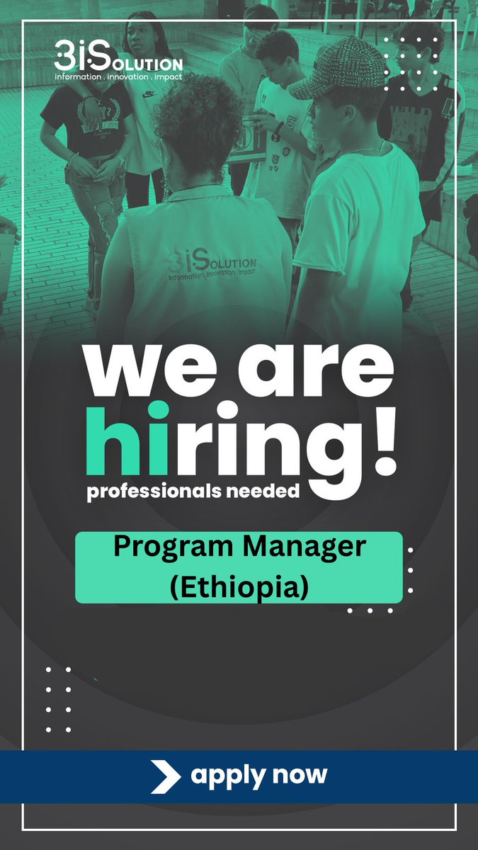 3iSolution3iS's tweet photo. 🚨 We're Hiring!

3iS is looking for a dynamic Program Manager to lead our operations in Addis Ababa, Ethiopia. If you have 8+ years in humanitarian or development work, strong leadership skills, and experience managing donor-funded programs https://t.co/RZcVzGYTz9