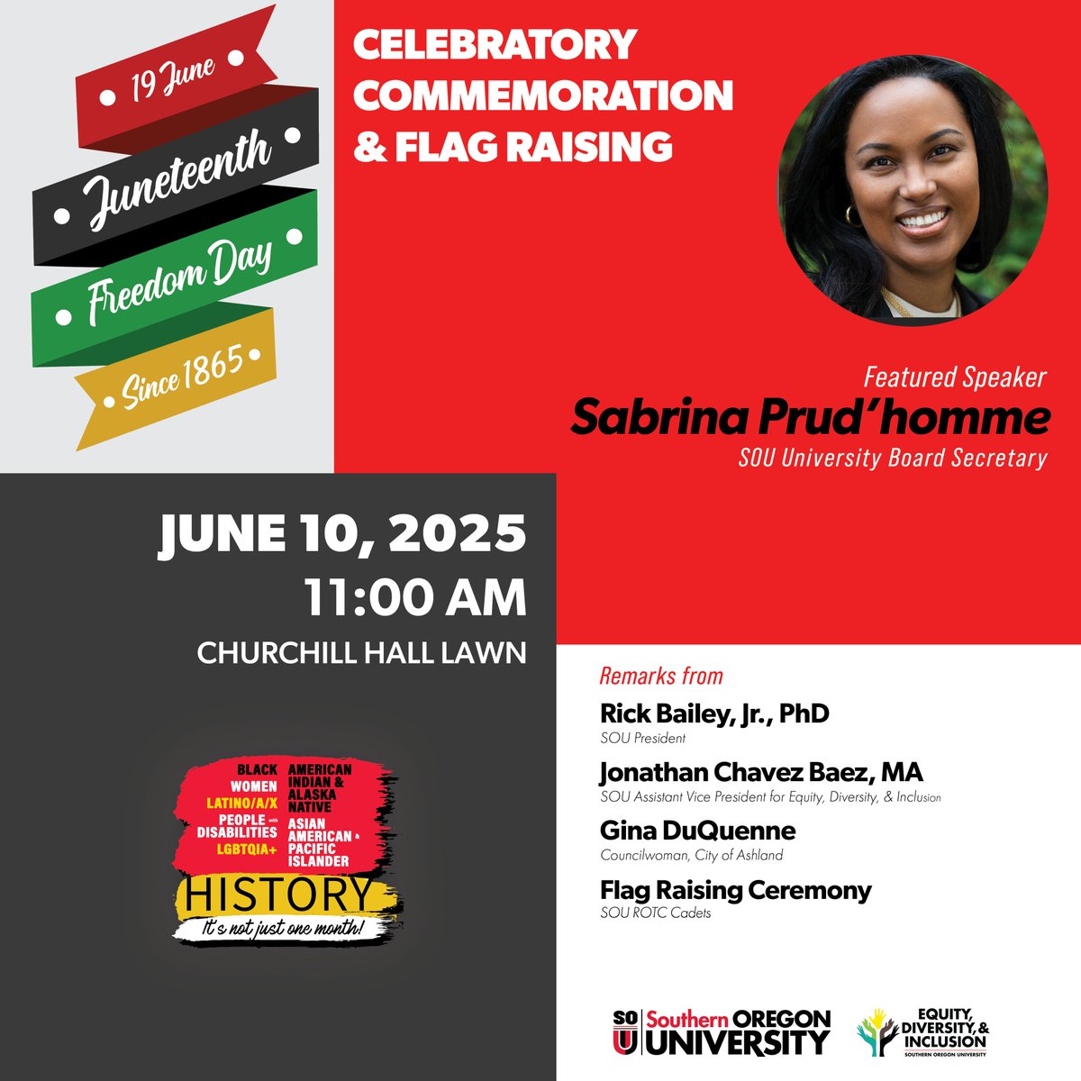 Celebrating freedom, culture, and resilience this Juneteenth!
Join us on June 10 at 11 a.m. on the Churchill Lawn for a special commemoration and flag raising ceremony.

This is a powerful day of joy, unity, and remembrance — all are welcome to be part of the celebration.