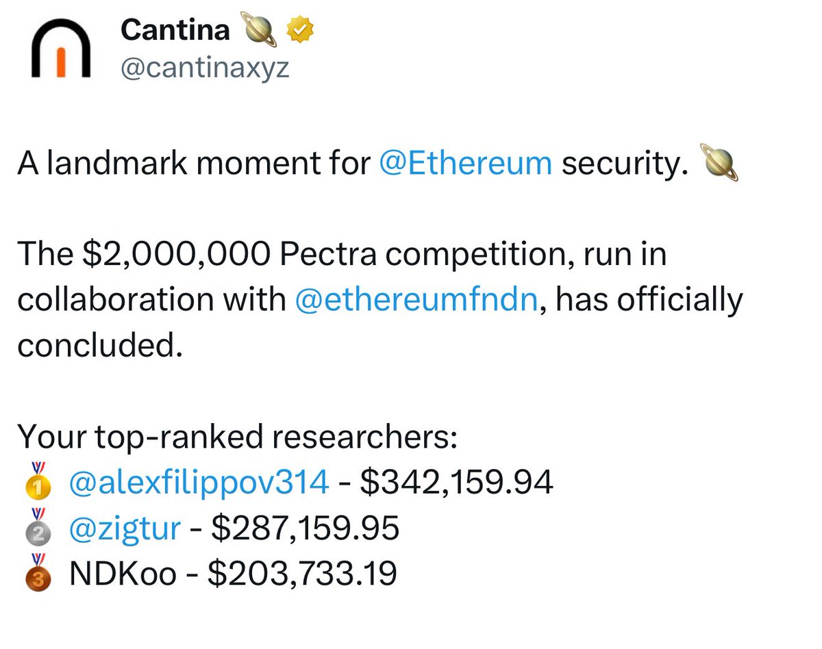 Suffering from success: web3 security researcher version 👏 

Congratulations to the auditors on making a Senior Software Engineer yearly salary just from a single security contest🫡GJ to Cantina as well🤝