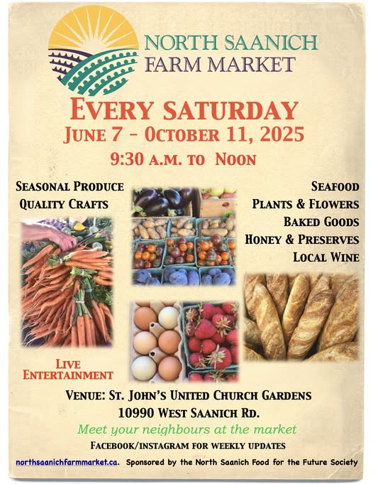 🥕 North Saanich Farm Market begins this weekend, Saturday, June 7, and will continue every Saturday until October 11!  🍉

📍 10990 West Saanich Road
⏰ 9:30 am to 12 pm

🔗 northsaanichfarmmarket.ca

#northsaanich