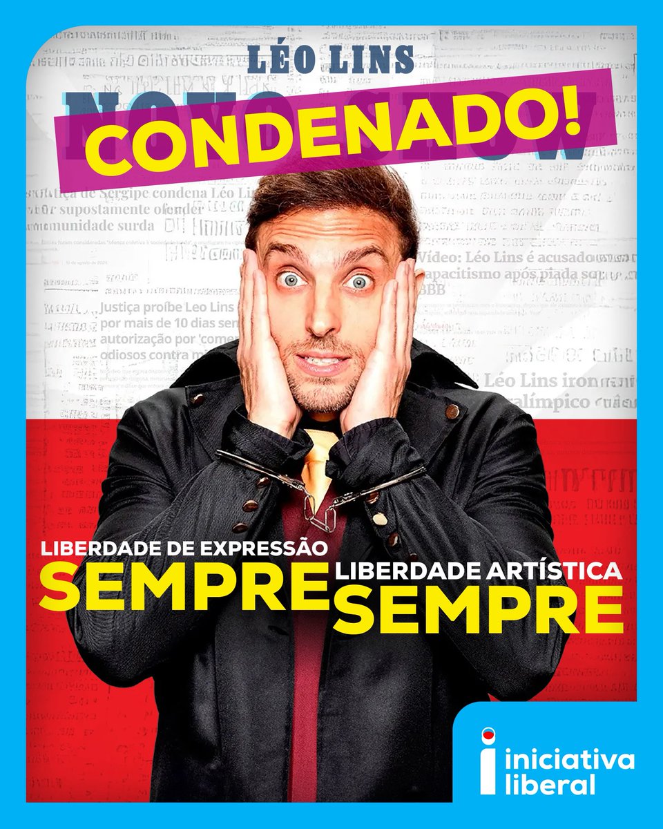LIBERDADE DE EXPRESSÃO SEMPRE!

Léo Lins foi condenado no Brasil a 8 anos de prisão por fazer piadas, expressando a sua obra artística. 

Liberdade de expressão é o que permite liberdade de pensamento, independentemente de questões de gosto.

Liberdade de expressão é fundacional