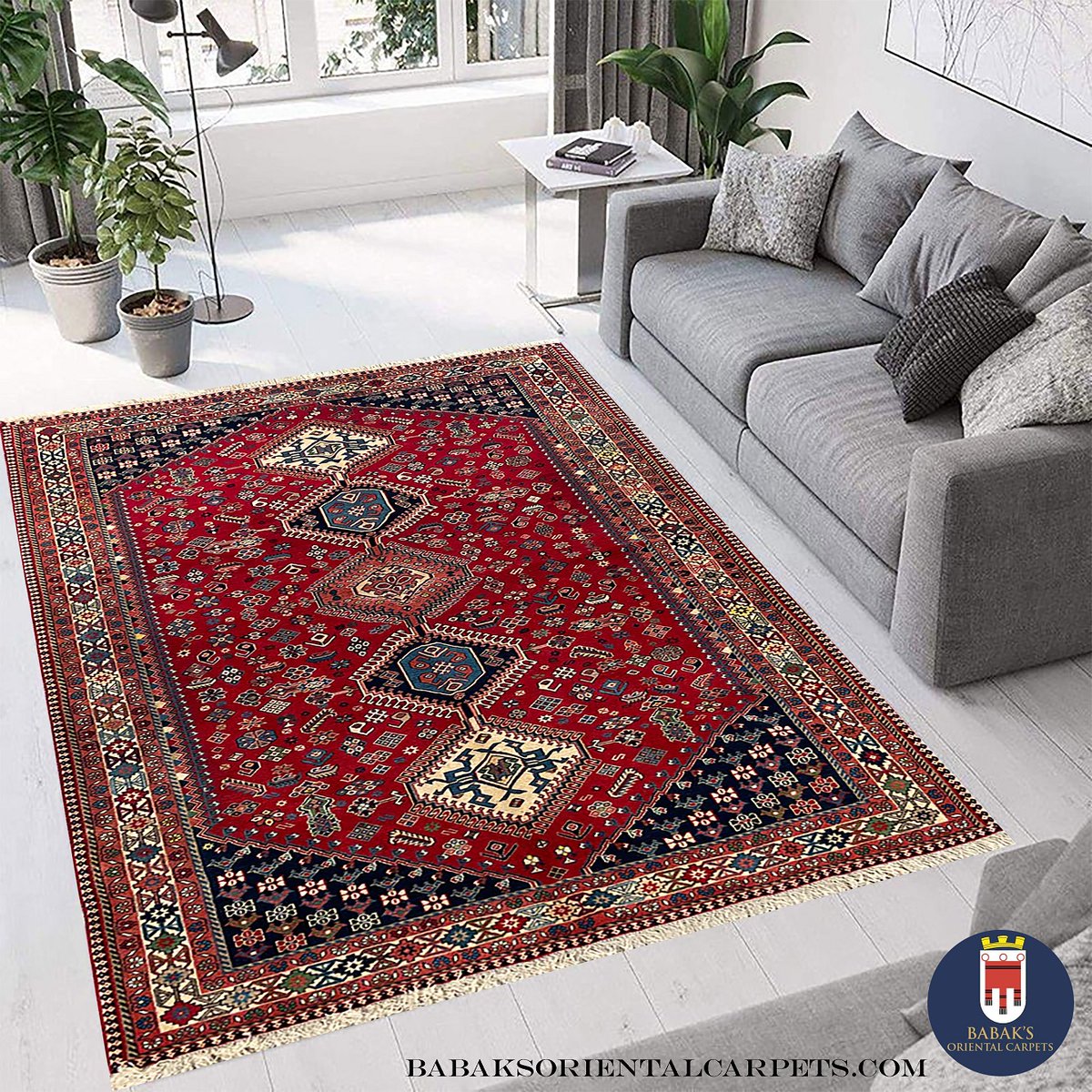 BabaksCarpets's tweet photo. Yalameh Persian rug is hand-knotted by skilled artisans, featuring vibrant tribal patterns and a bold nomadic design. Made with a wool pile on a cotton base and dyed using all-natural dyes. Size: 8'4" x 5'0". Price: $2,399.Item#20580.
 Visit: https://t.co/iz9FVpFHTW https://t.co/rNSbZpuJmp