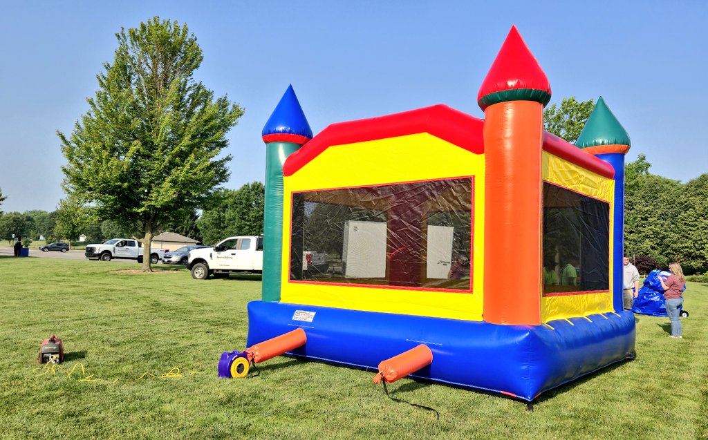 Putting the Recreation in Parks &amp; Recreation. 1 of our 3 inflatables set out for staff training and state inspection.  Of course, we had to get in and bounce around!  It's first use will be Friday evening for First Friday event at Huber Park.