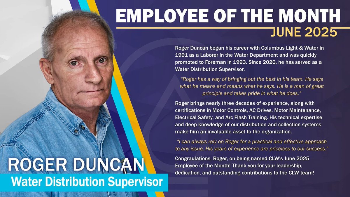 columbuslight's tweet photo. A huge round of applause for ROGER DUNCAN, our well-deserved June Employee of the Month! Your hard work is valued and appreciated.  #ThePowerOfPeople https://t.co/VcAlzcgzMI