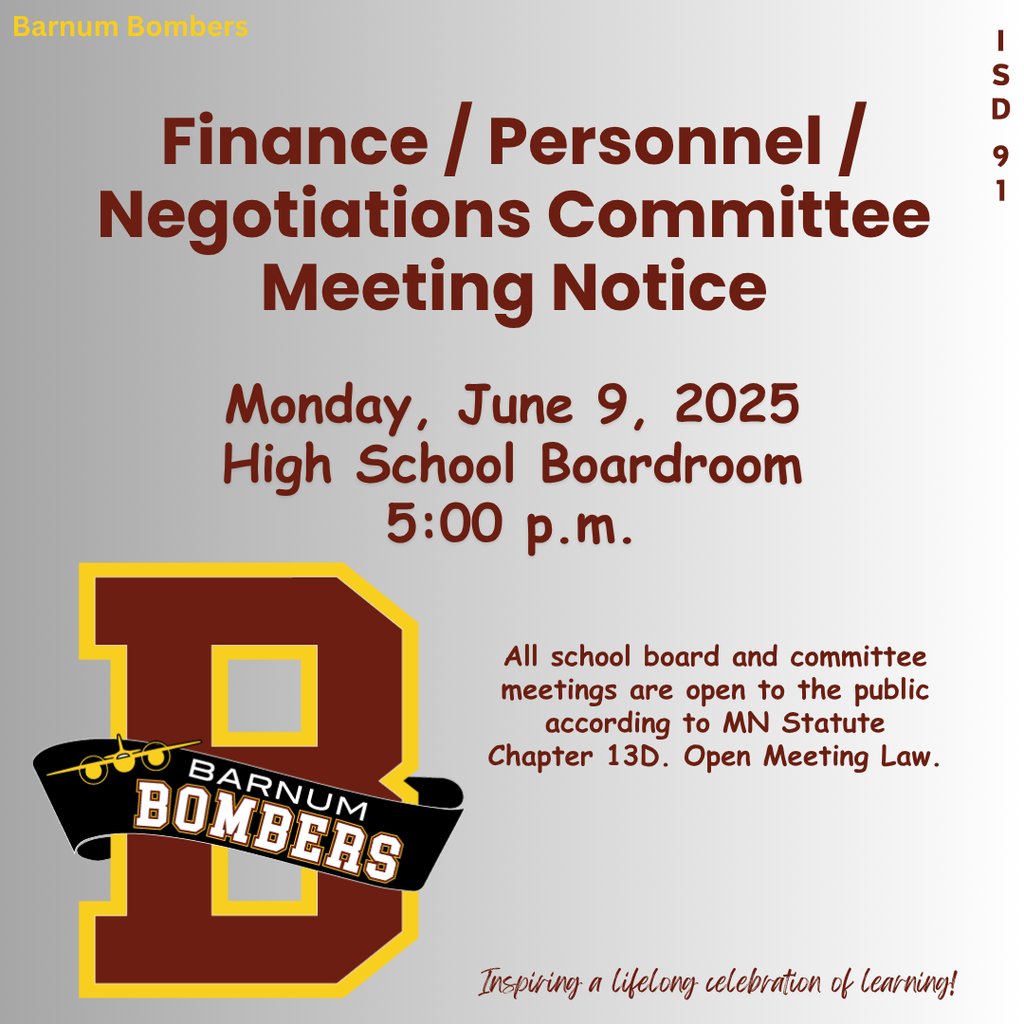 drive.google.com/drive/folders/…
#BarnumSchoolBoard #CommitteeMeeting #Finance/Personnel/Negotiations #BarnumBombers