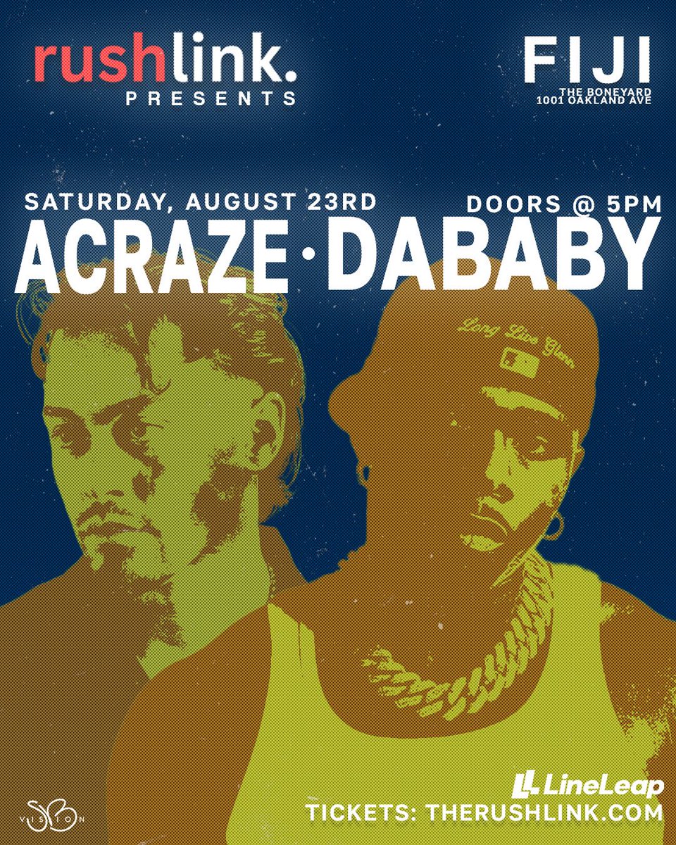 therushlink's tweet image. Acraze and DaBaby at Fiji’s Boneyard 🔥 Acraze throws down a massive DJ set, followed by an electrifying performance from rap icon DaBaby. The finale of Welcome Week. Saturday 8.23. Tickets in bio.