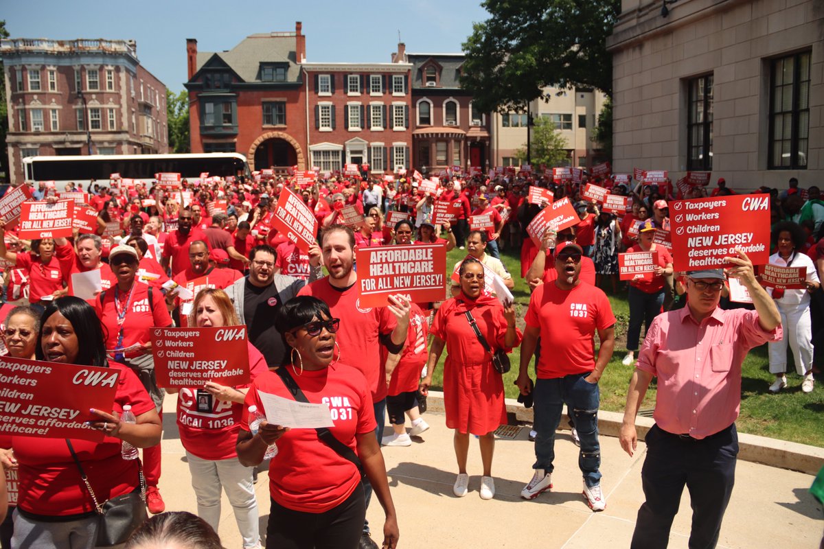 Today, CWAers rallied at the State House Annex in Trenton, NJ to tell the State Legislature that we need affordable healthcare NOW! 📢
