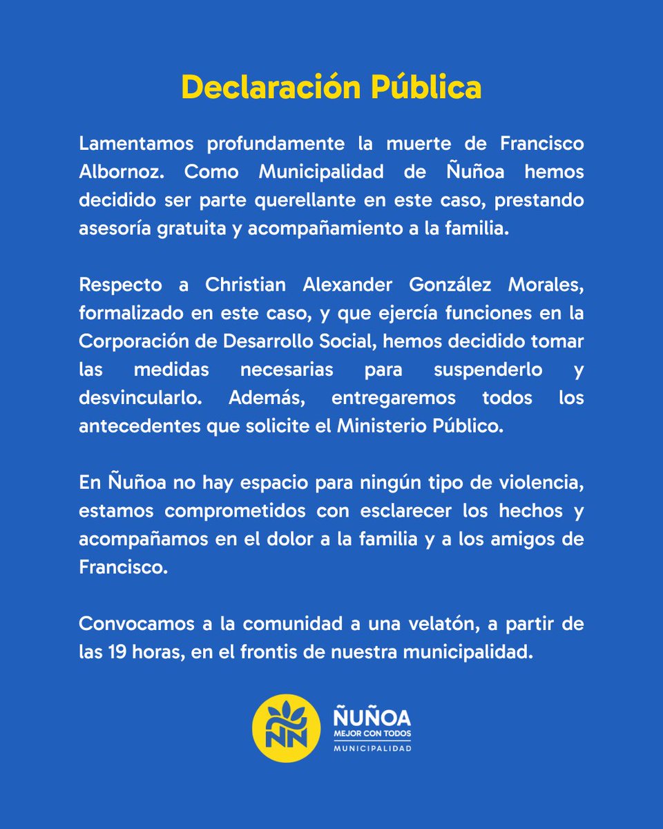 MuniNunoa's tweet photo. Declaración Pública #Ñuñoa https://t.co/utnnRfw0PN
