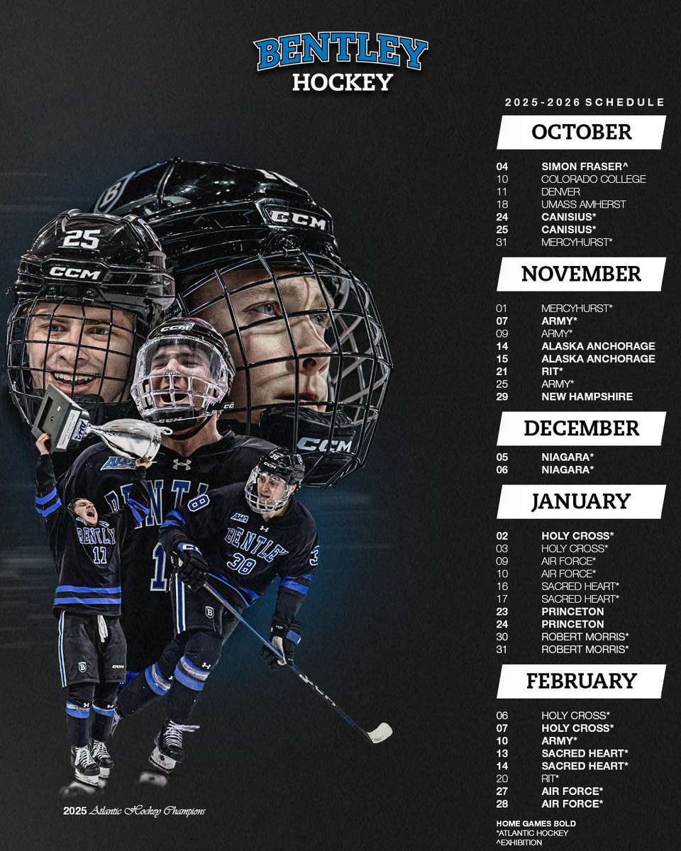 BentleyHockey's tweet photo. Schedule drop for the 2025-26 season! https://t.co/n15l70OYdf