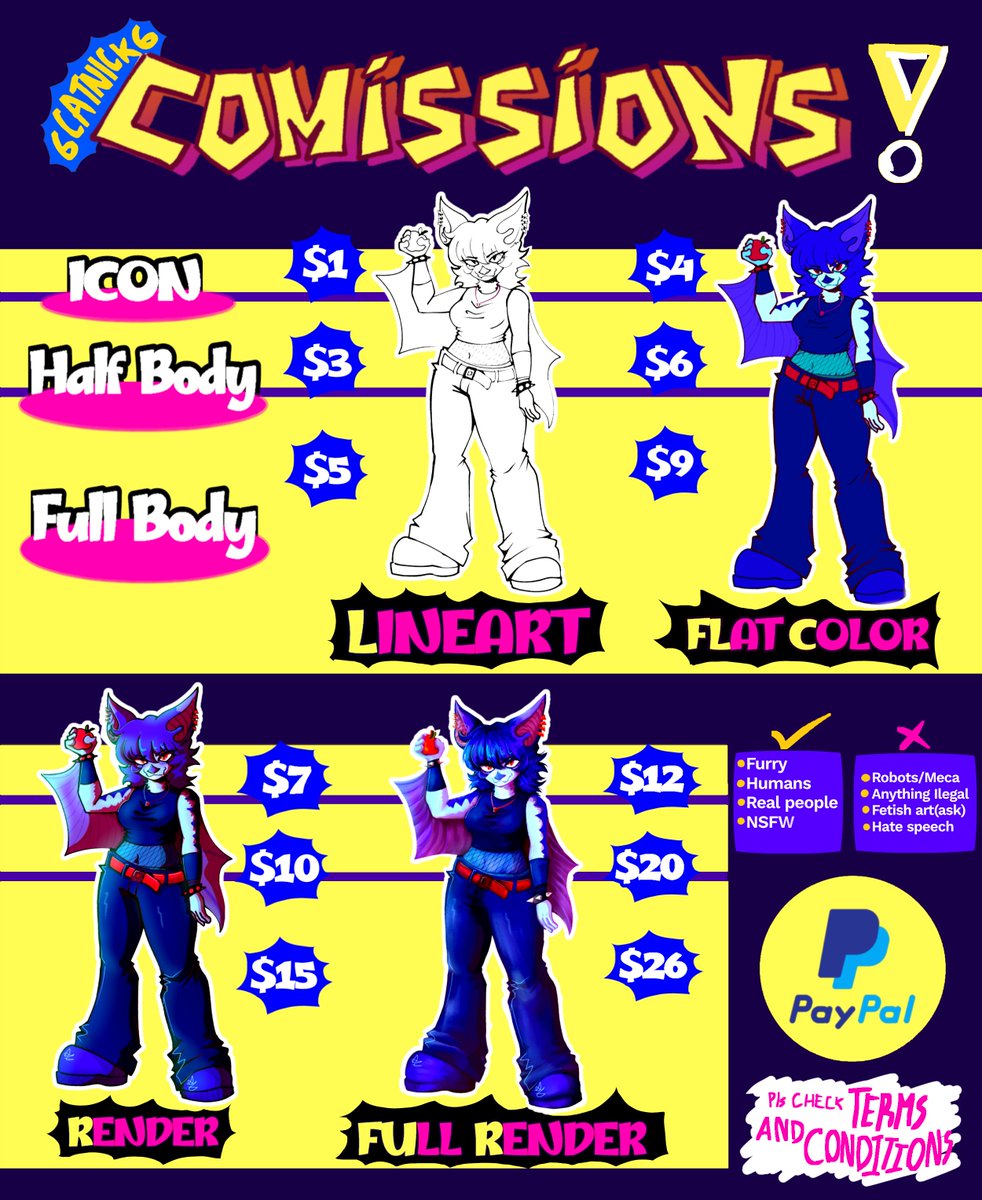 6Catnick6's tweet image. COMISIONES ABIERTAS
Antes de todo, es importante que lean el documento que dejaré abajo sobre Términos y Condiciones!
También estará el link a Ko-fi si se les acomoda mejor por ahí^^
Agradecería mucho si comparten!